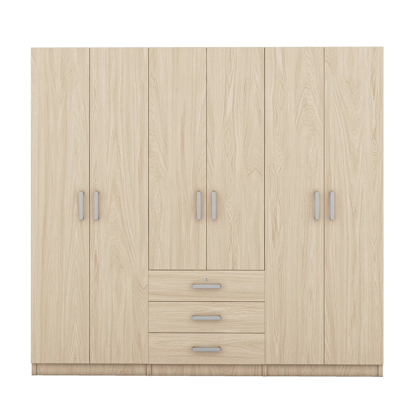 Wooden Wardrobe, 3 Drawers, MDF, Silver Handles, 71" L x 19" W x 68" H, Natural Clothing Storage Natural at Gallery Canada
