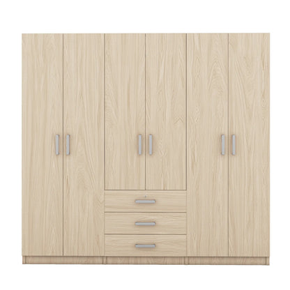 Wooden Wardrobe, 3 Drawers, MDF, Silver Handles, 71" L x 19" W x 68" H, Natural Clothing Storage Natural at Gallery Canada