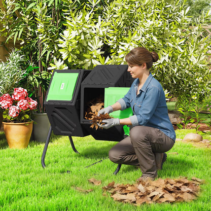 Rotating Composter, Dual Chamber Bin, 24 Vents, Steel Legs, 34.5 Gallon, Green Garden Accessories at Gallery Canada