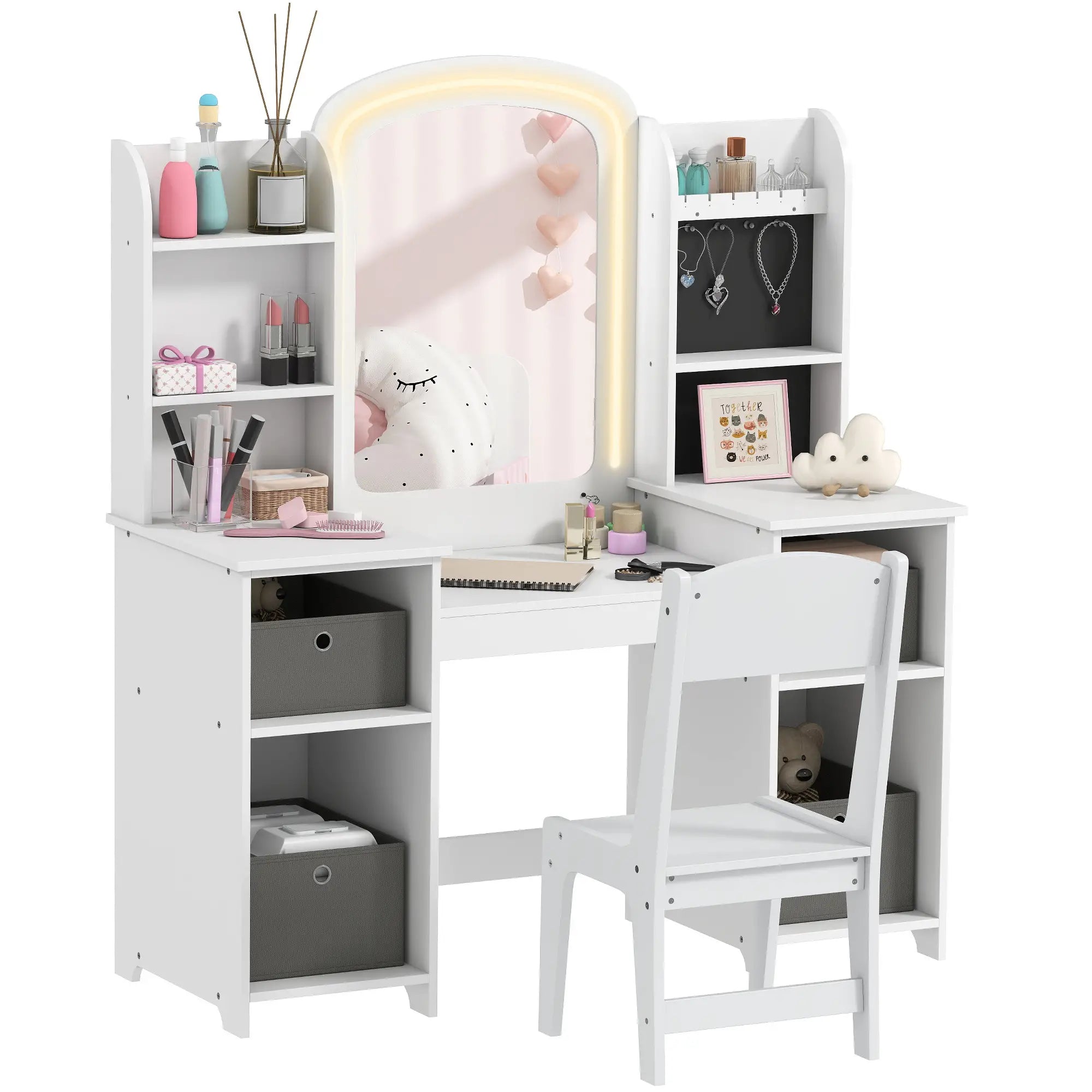 Kids Vanity Table And Chair Set With Lighted Mirror, White Kids Bedroom Furniture at Gallery Canada
