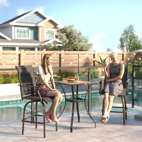 Outdoor Bar Stools Set of 2, Swivel High Back Chairs, Black