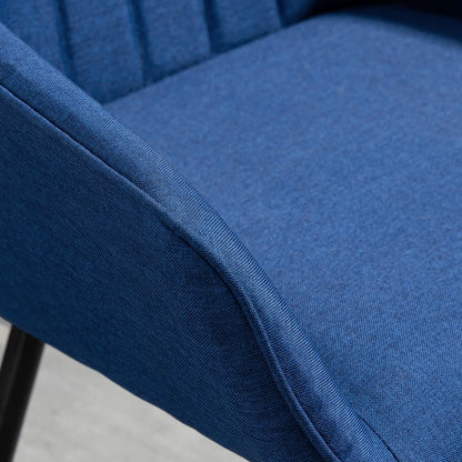 Dining Chairs Set of 2, Upholstered Linen Fabric, Metal Legs, Dark Blue