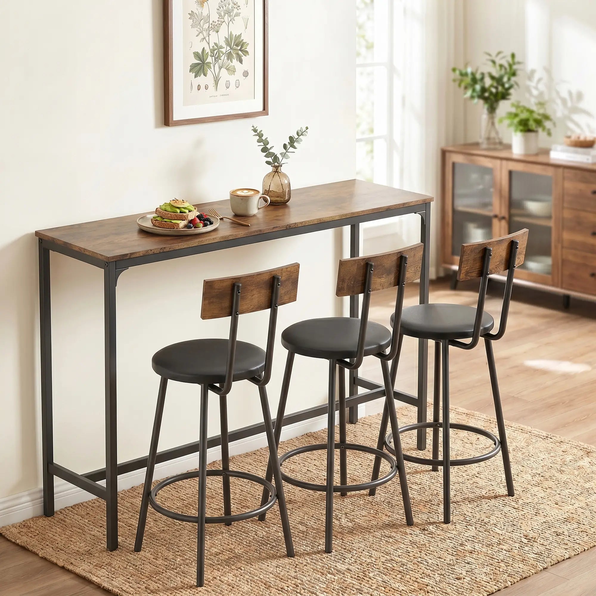 Bar Table Set, 4 PU Cushioned Barstools, Rustic Brown Bar Sets at Gallery Canada