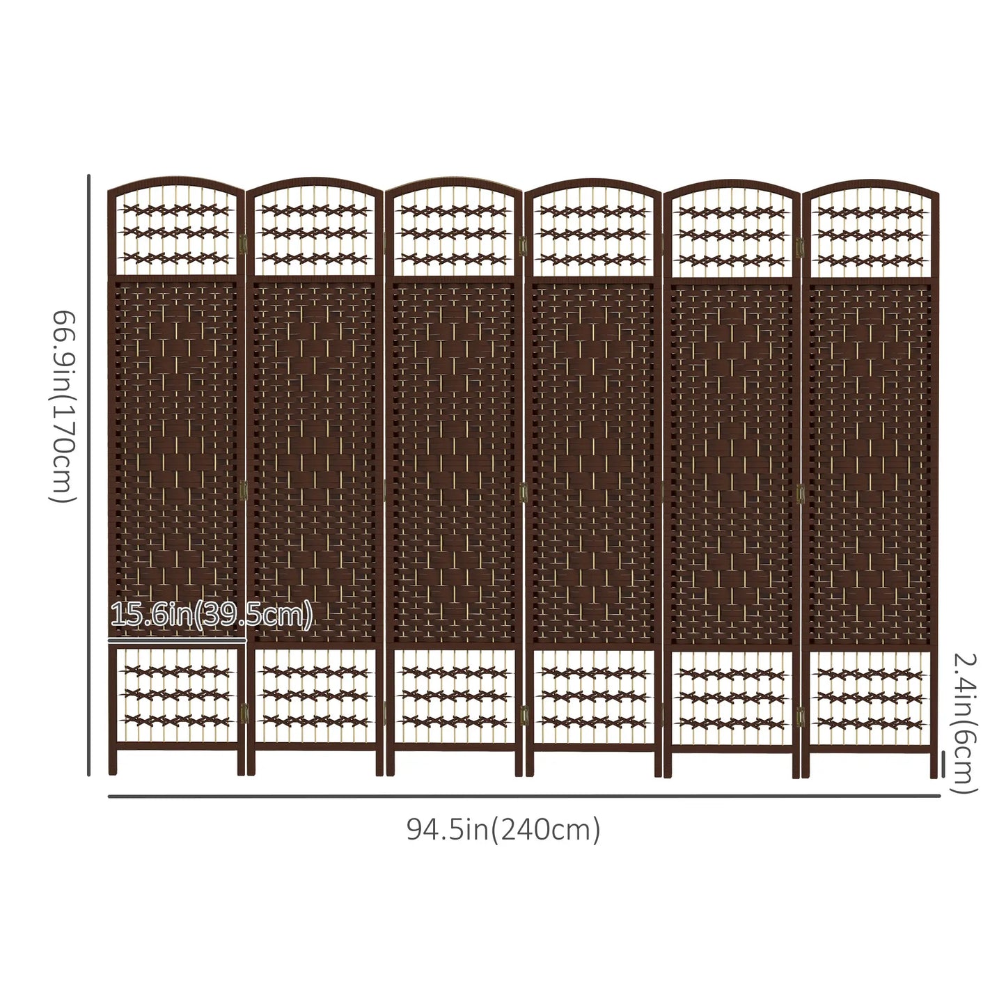 6 Panel Folding Room Divider, Portable Privacy Screen, Brown Room Dividers at Gallery Canada