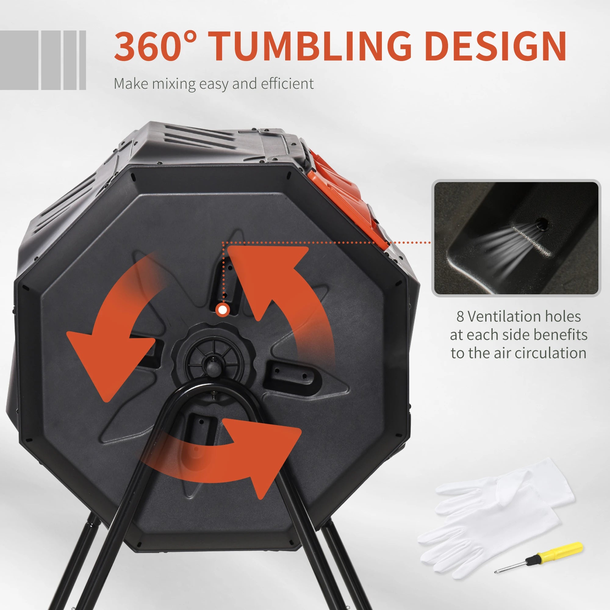Dual Chamber Compost Bin, 43 Gallon, 360° Rotating, Orange Outdoor Compost Bin at Gallery Canada