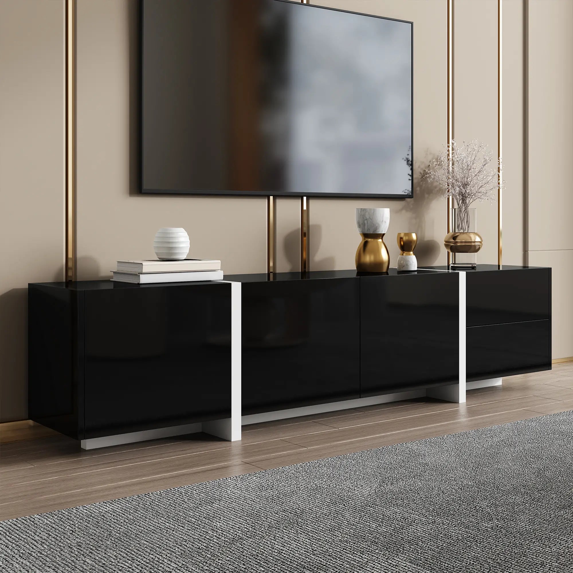 TV Cabinet, High Gloss Finish, LED Light, 67