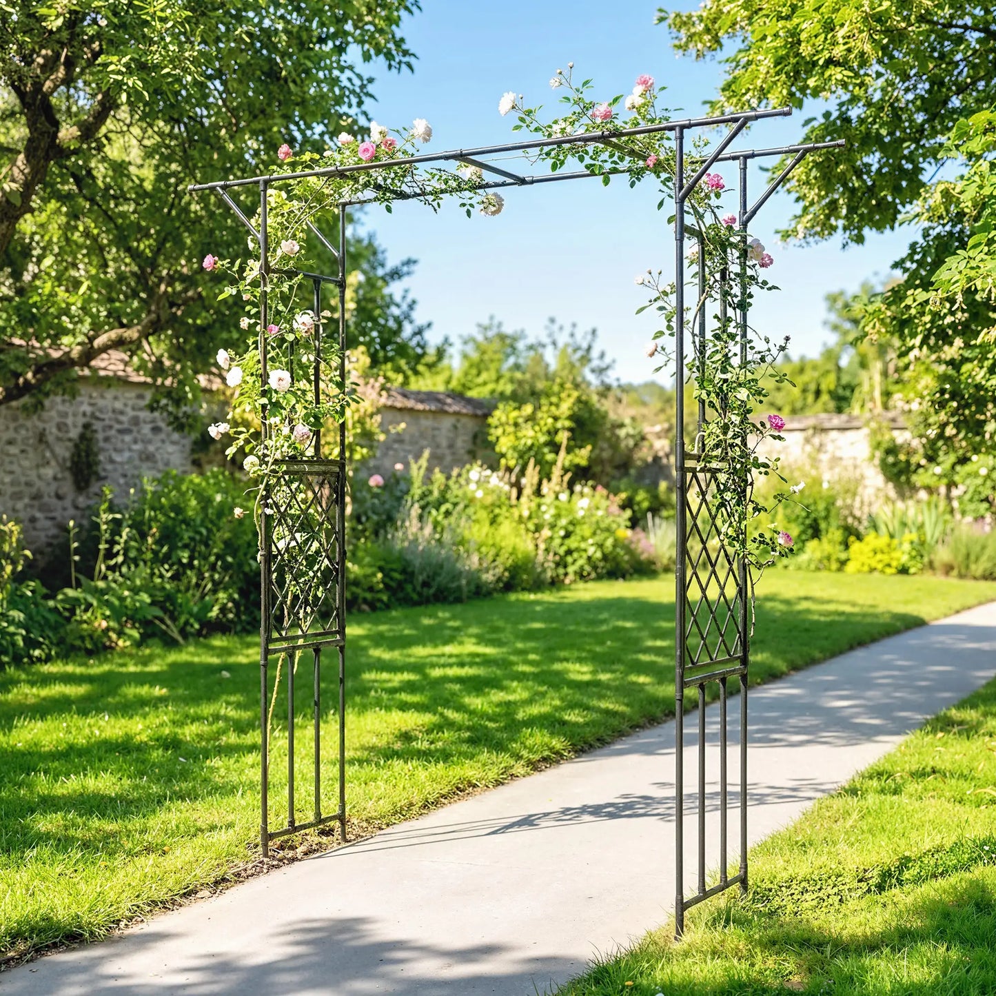 PE-Coated Steel Garden Arch Trellis, 70.9" x 15.7" x 84.6", Black Garden Arches at Gallery Canada