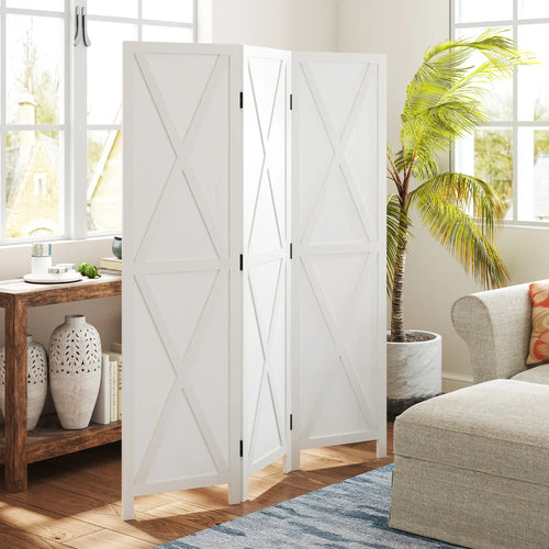 3-Panel Wall Partition, Foldable Wooden Frame 5.6FT, White
