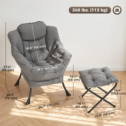 Lazy Chair With Ottoman, Peach Skin Fabric, Dark Grey Accent Chairs at Gallery Canada