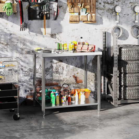 Stainless Steel Workbench, 35 x 24 x 34 Inch, Heavy Duty Table With Shelf Tools Silver at Gallery Canada
