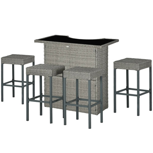 5 Pcs Patio Bar Set, Outdoor PE Rattan Wicker, 4 Chairs, Grey