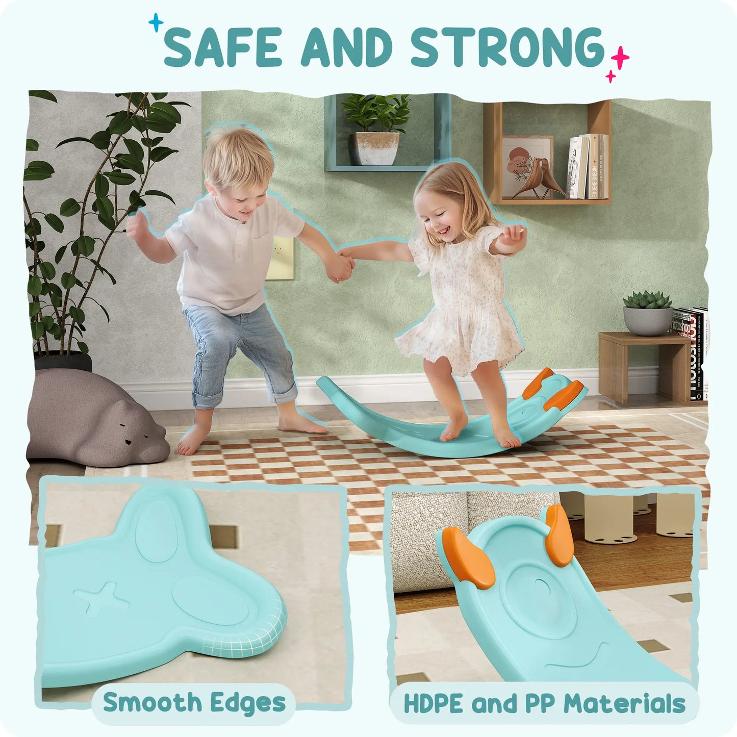 24.4" Kids Balance Board, Wobble Board Toddler Curved Rocker, Light Blue Kids Gym & Playmats at Gallery Canada