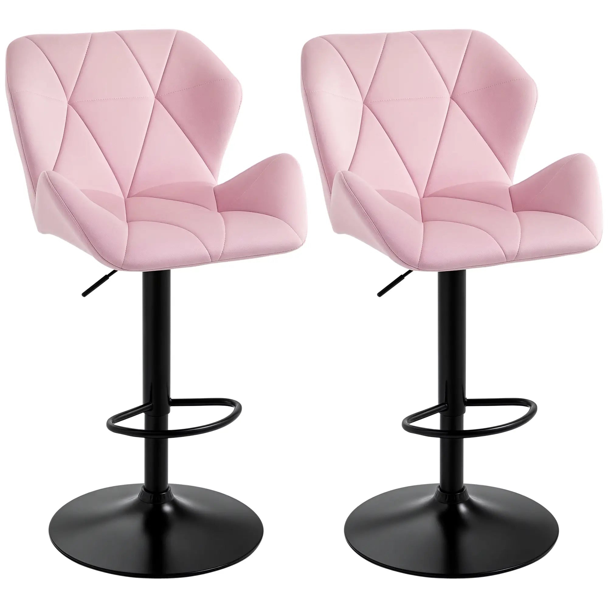 Velvet Bar Stool Set of 2, Adjustable Height, Pink Bar Stools Pink at Gallery Canada