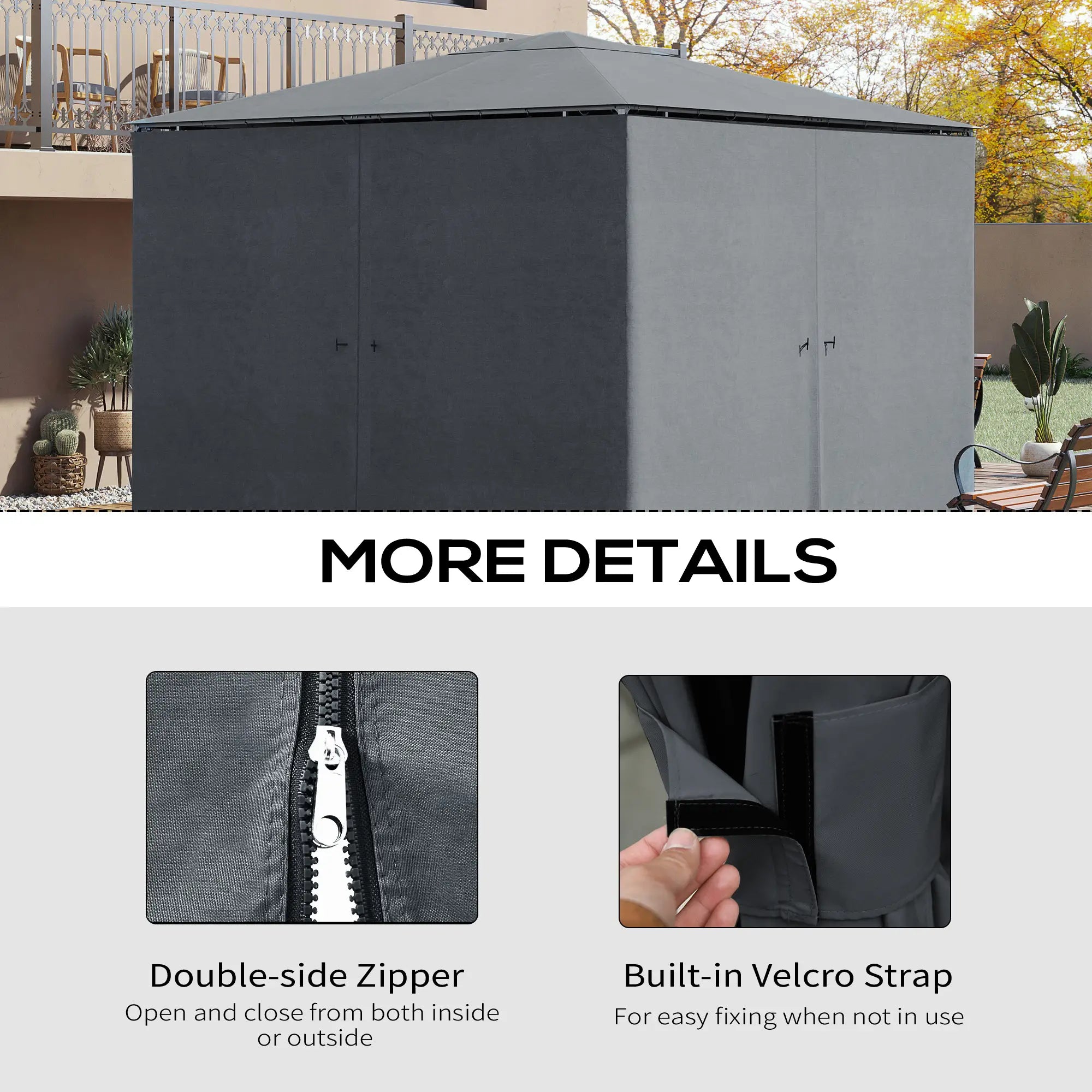 10' x 10' Gazebo Sidewall Set, 4 Panels, Hooks Included, Slate Grey Gazebo Sidewalls at Gallery Canada