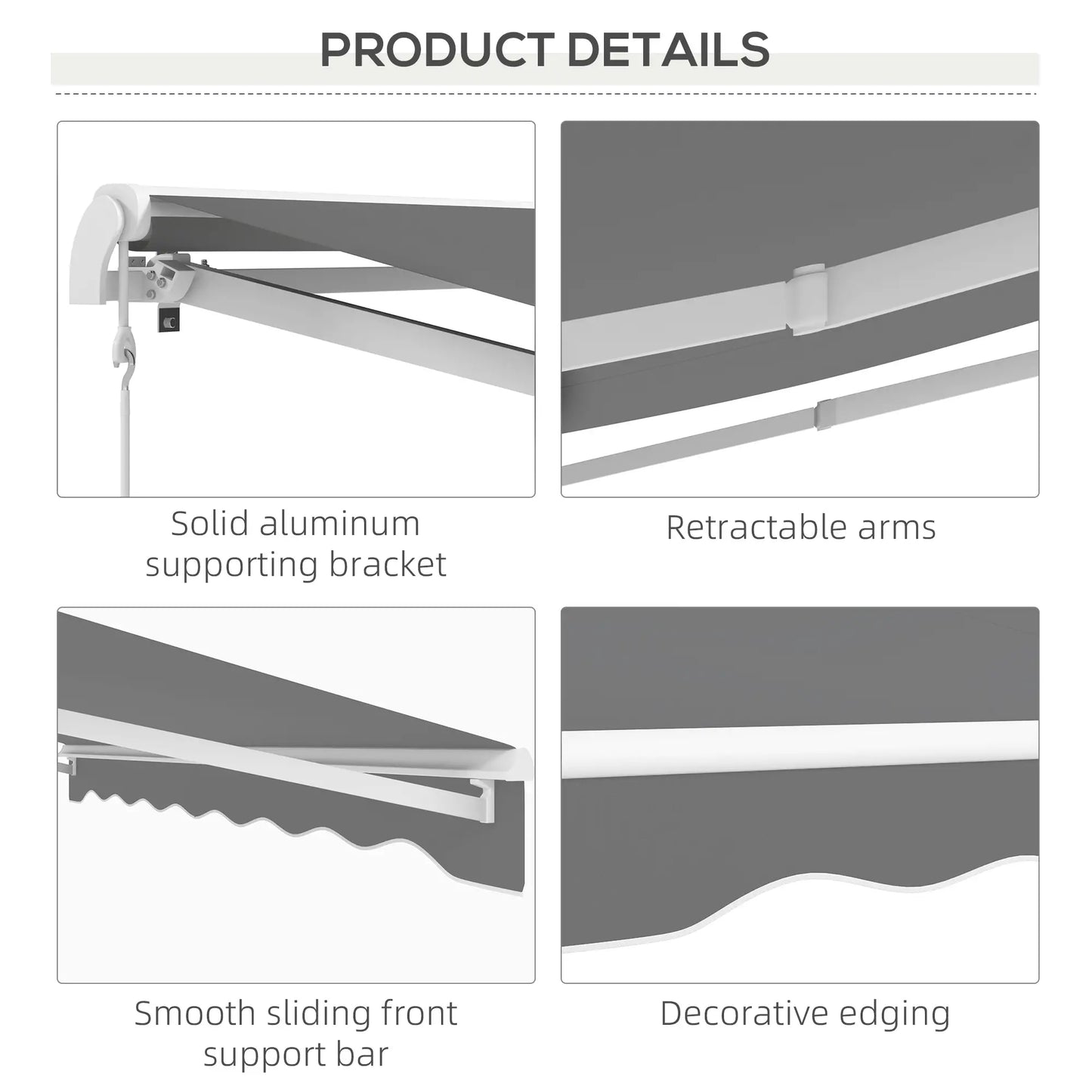 10'x8' Retractable Awning, Remote, Crank Handle, Aluminum Frame, Light Grey Deck Awnings at Gallery Canada