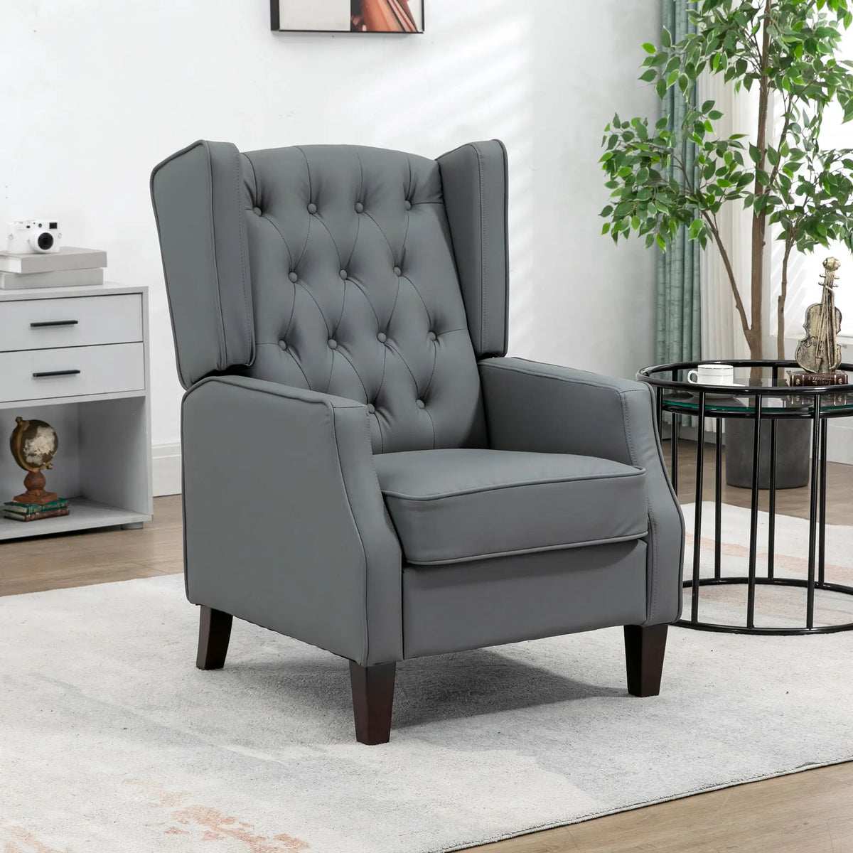 Faux Leather Armchair, Modern Accent Chair, Thick Padding, Grey