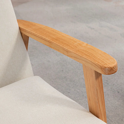 Mid-Century Modern Accent Chair Retro Fabric Armchair Wooden Arm Upholstered Lounge Chair for Living Room Cream White Accent Chairs at Gallery Canada