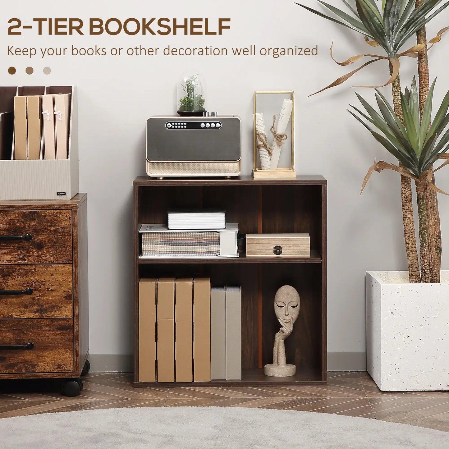 Small Wood Bookshelf, 2 Tier Storage Rack, Walnut Small Bookshelves at Gallery Canada