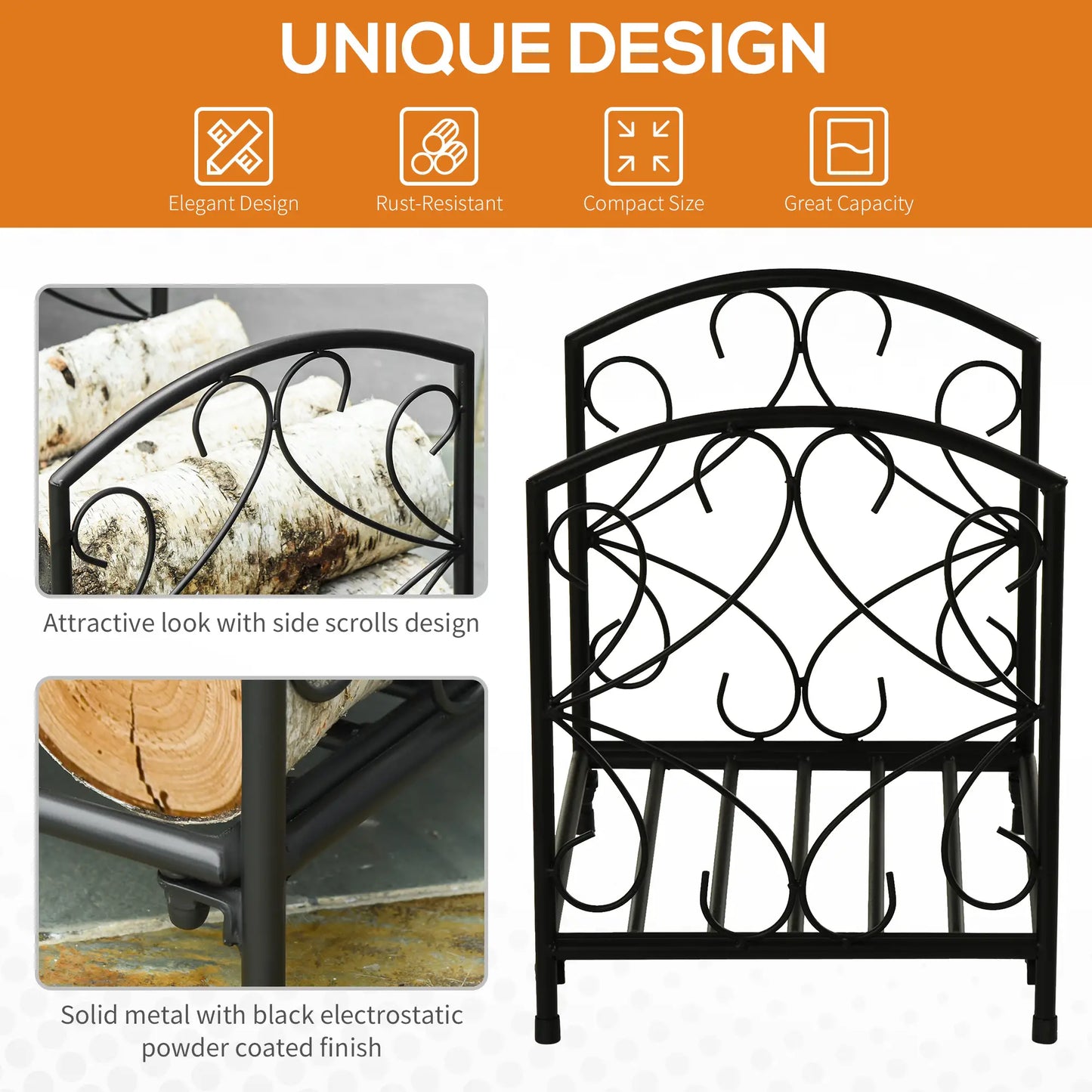 16" Heavy Duty Metal Fireplace Log Holder, Firewood Rack Outdoor, Black Firewood Racks at Gallery Canada