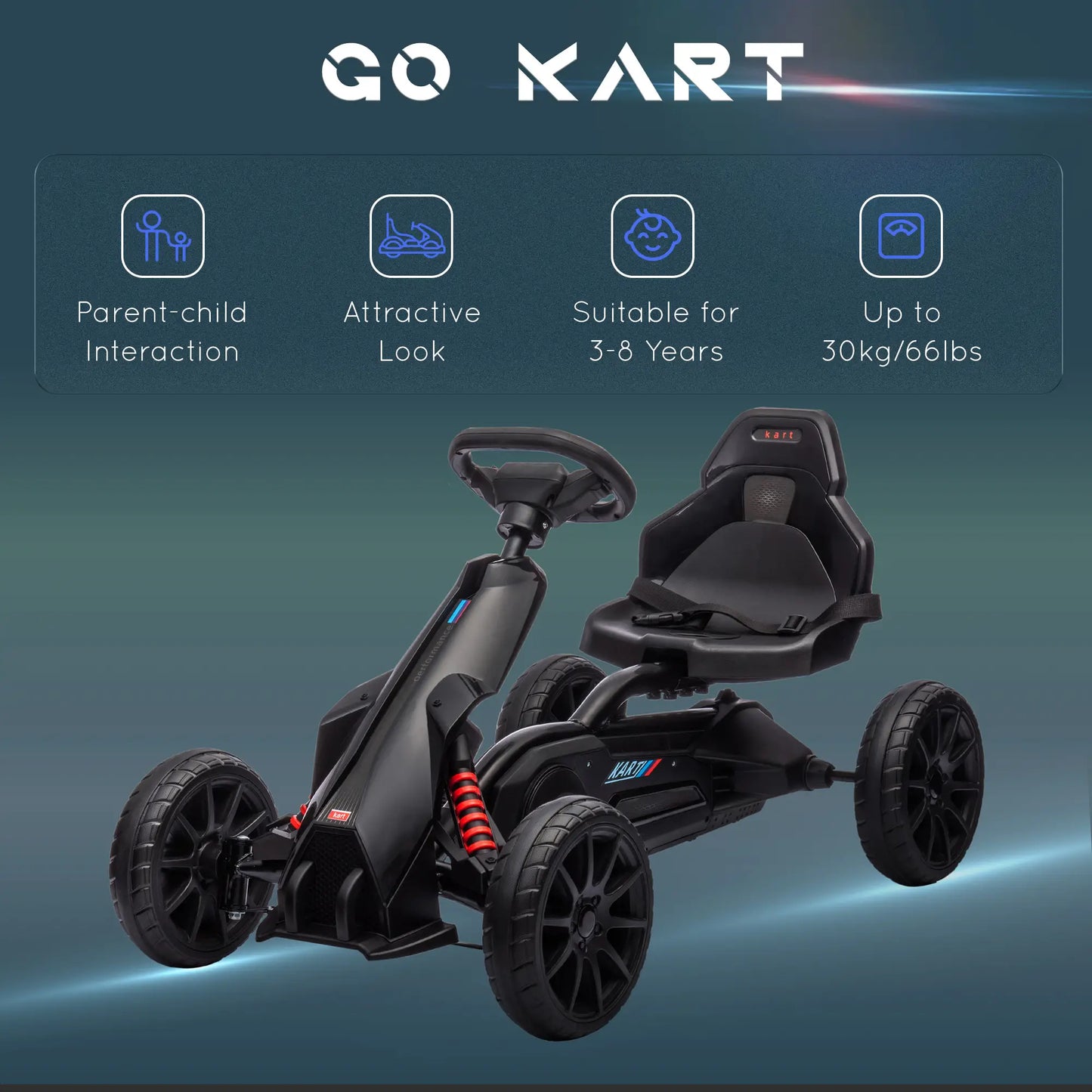 Adjustable Seat Go Kart, Forward Backward Handbrake, Shock Absorption, Black Pedal Go Karts for Kids at Gallery Canada