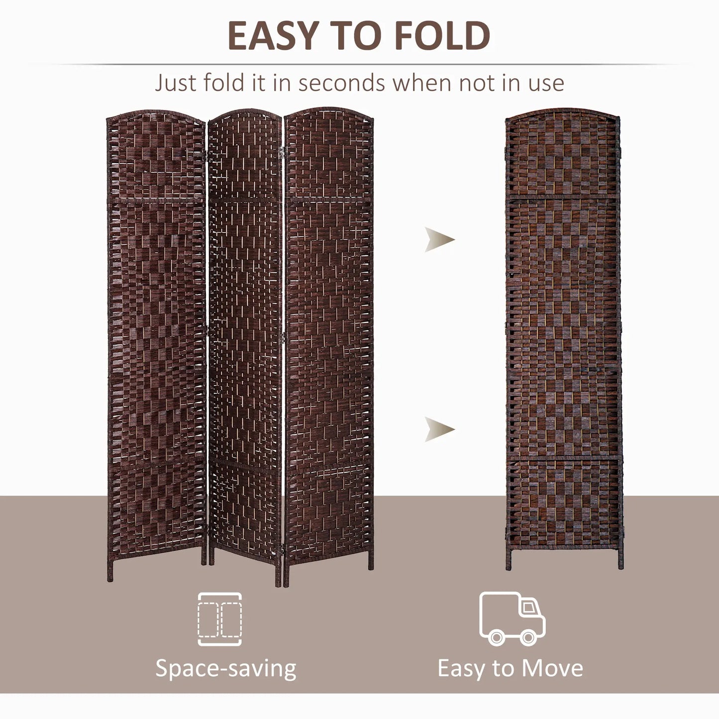 6ft Folding Room Divider, 3 Panel Wooden Frame, Brown Room Dividers at Gallery Canada
