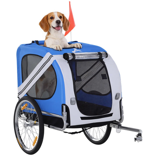 Dog Bike Trailer, Pet Cargo Carrier, 3 Entrances, Large Wheels, Mesh Screen, White Dog Bike Trailers & Strollers Blue and White at Gallery Canada