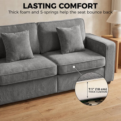 3 Seater Sofa, Thick Cushion, Grey, 2 Pillows, Side Pockets 3-Seater Sofas at Gallery Canada