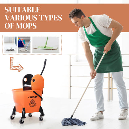 6.9 Gal/26L Mop Bucket With Wringer, Wheels, Handle, Orange Household Supplies at Gallery Canada