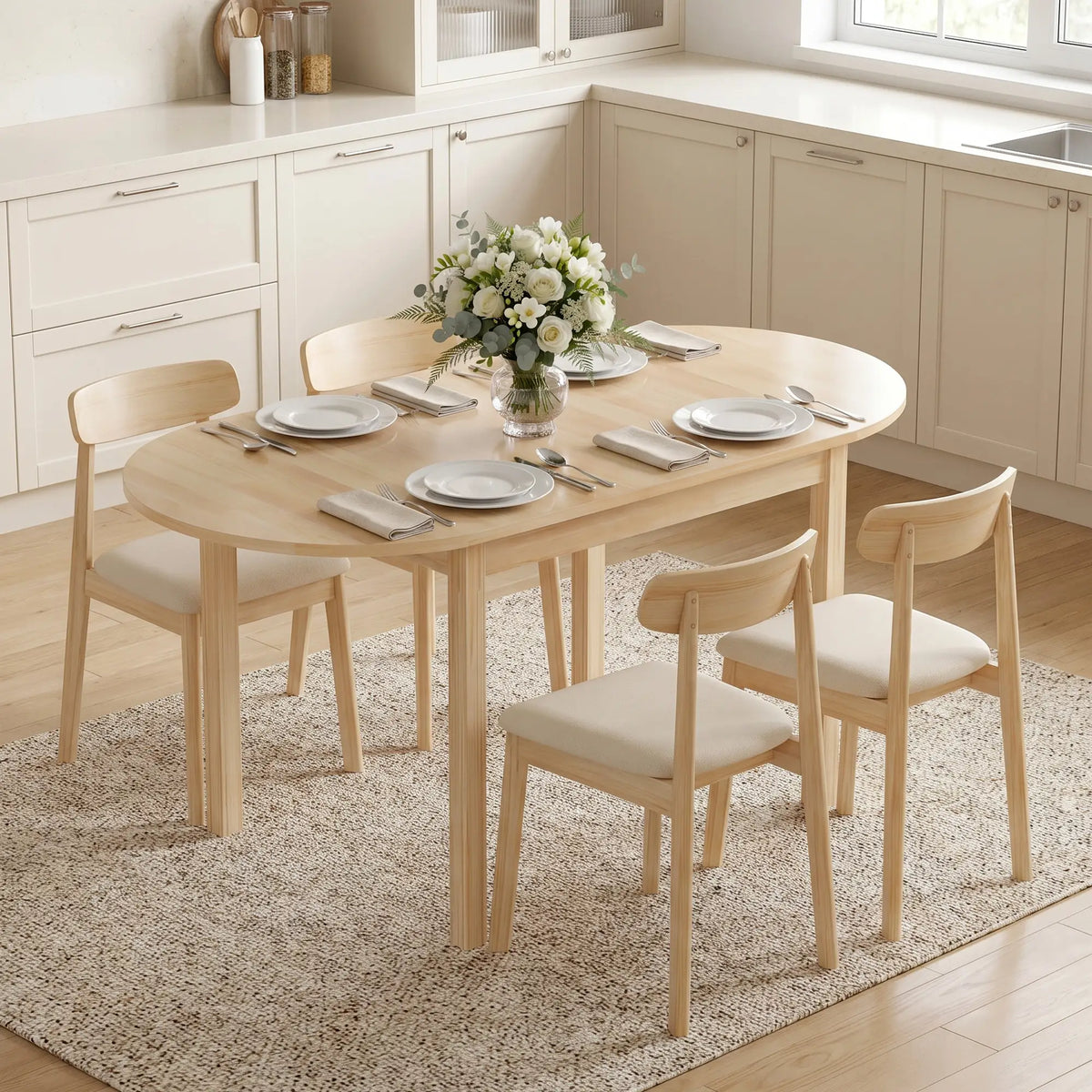 Solid Wood Drop Leaf Kitchen Table, Folding Dining Table, Natural