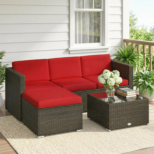 3-Piece Patio Furniture Set, Outdoor PE Rattan Wicker Sofa, Glass Top Table
