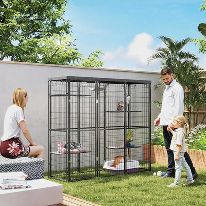 Wire Catio, 69" x 22" x 62", Waterproof Cover, 4 Platforms, Hammock, Black Outdoor Cat Enclosures at Gallery Canada