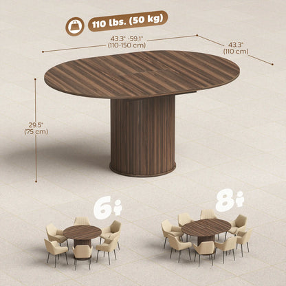 Extendable Kitchen Table, 43.5"-59", Walnut Wood Grain, Pedestal Base Dining Tables at Gallery Canada