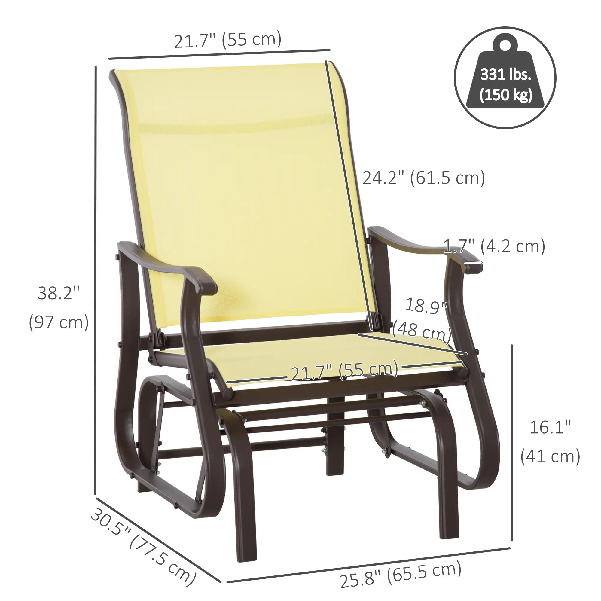 Outdoor Glider Chair, Steel Frame Mesh Fabric, Beige Outdoor Gliders at Gallery Canada