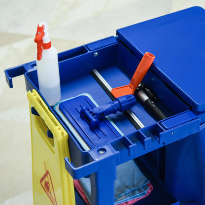 Commercial Janitorial Cart, 3 Tier Shelves, Cleaning Trolley, Rubbish Bag, Mop Mount, Blue Household Supplies at Gallery Canada