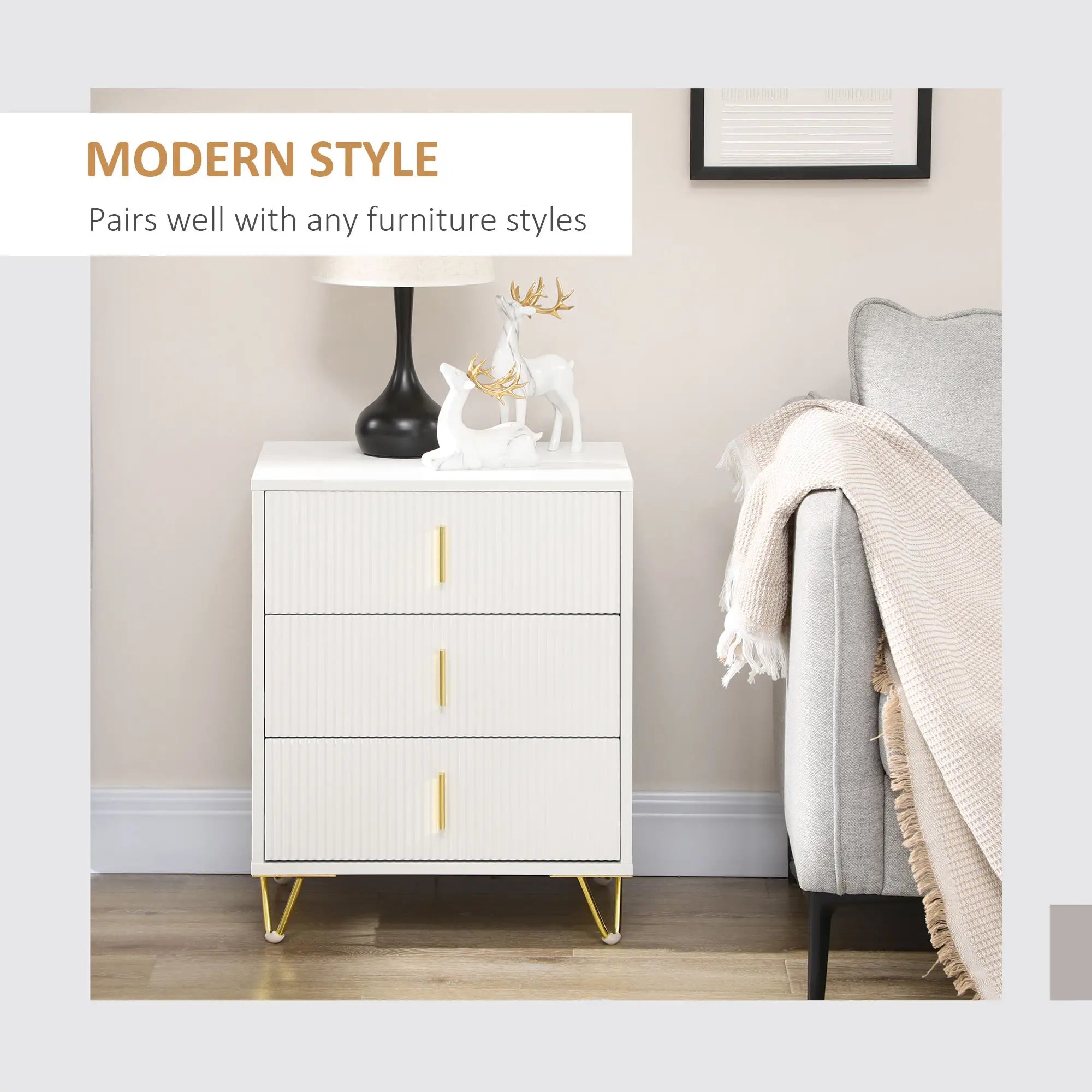 3-Drawer Storage Cabinet, Metal Legs, 19.7