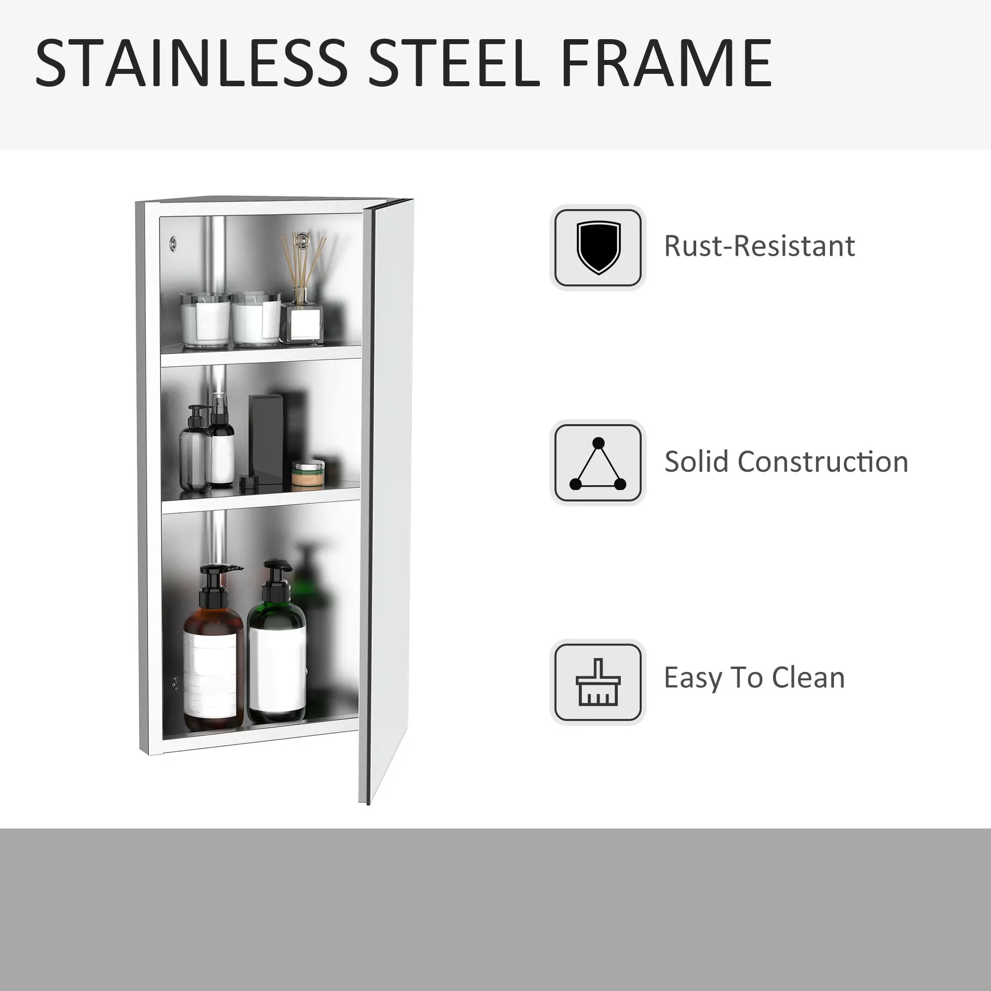 Wall Mounted Bathroom Corner Mirror Cabinet, Single Door, Stainless Steel Mirror Medicine Cabinets at Gallery Canada