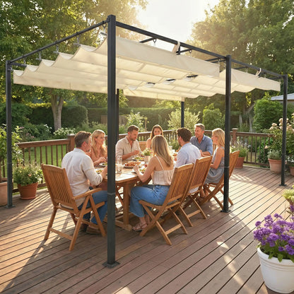 19' x 10' Pergola, Retractable Canopy, UV50+, Cream Pergolas at Gallery Canada