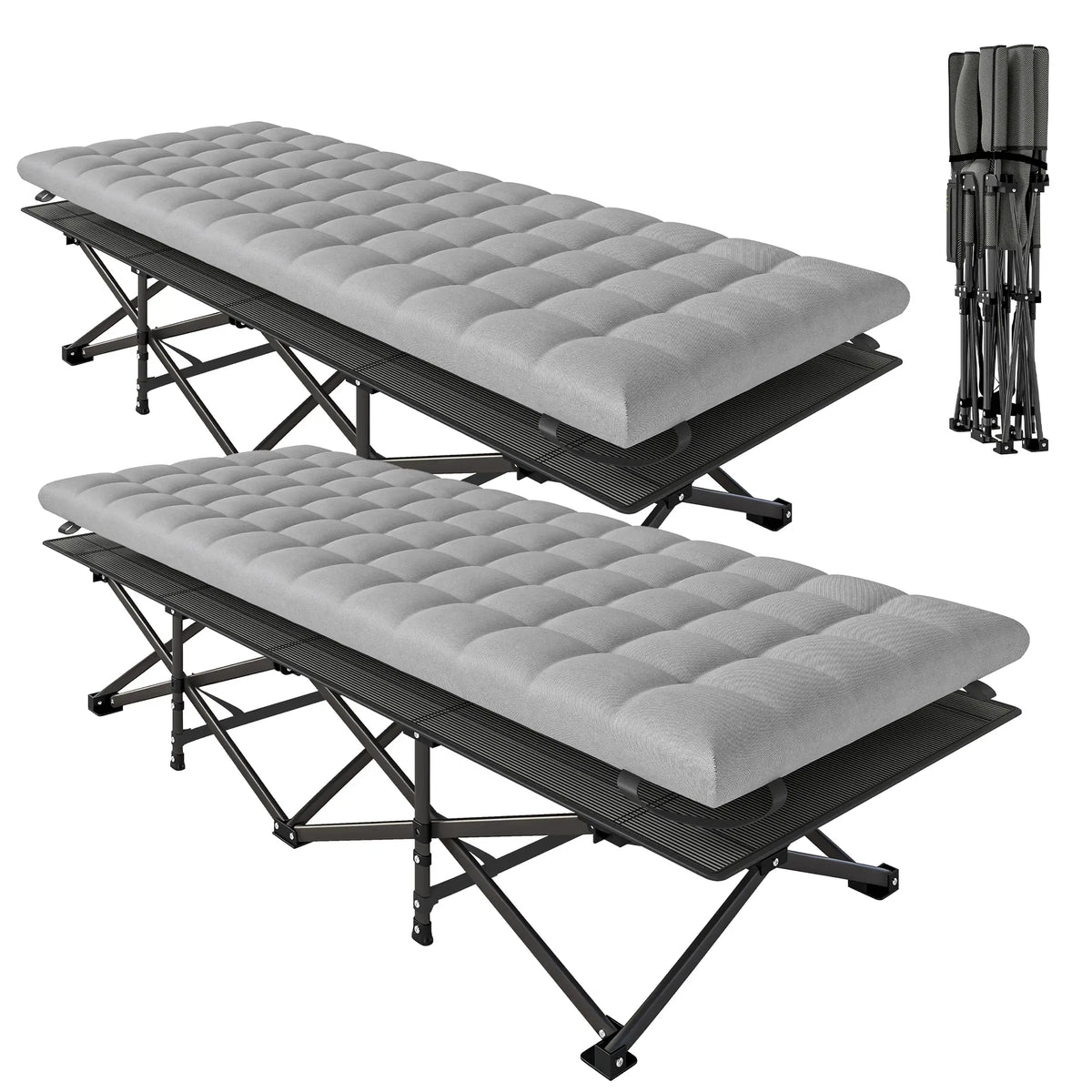 Set of 2 Camping Cots, 32" Extra Wide Folding, Grey Camping Cots at Gallery Canada