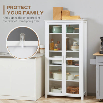 Freestanding Kitchen Pantry, 5-Tier Storage Cabinet, Adjustable Shelves, 2 Glass Doors, White Kitchen Pantry Cabinets at Gallery Canada