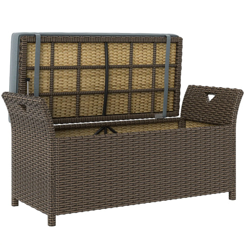 2-In-1 Outdoor Rattan Storage Bench, 29 Gallon, Dark Grey