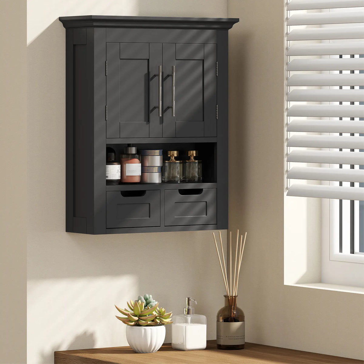 Bathroom Wall Cabinet, Medicine Cabinet, With Shelf, Black Wall Mounted Cabinets at Gallery Canada