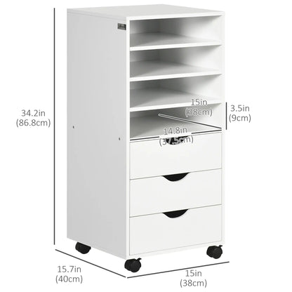 Vertical Filing Cabinet, Mobile 3 Drawers, 4 Shelves, White Office Cabinets & Cupboards at Gallery Canada