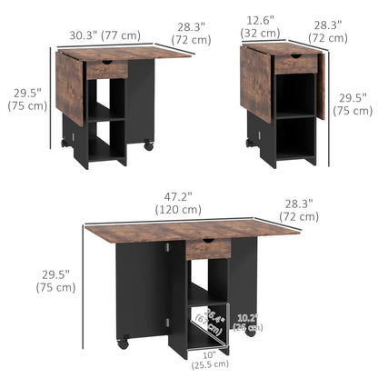 Folding Dining Table, Drop Leaf with Drawer, Shelves, Rustic Brown, Brown Bar Tables & Dining Tables at Gallery Canada