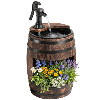 Wooden Outdoor Fountain, Electrical Barrel Waterfall, 3600r/min Pump, Carbonized Water Fountains Carbonized at Gallery Canada