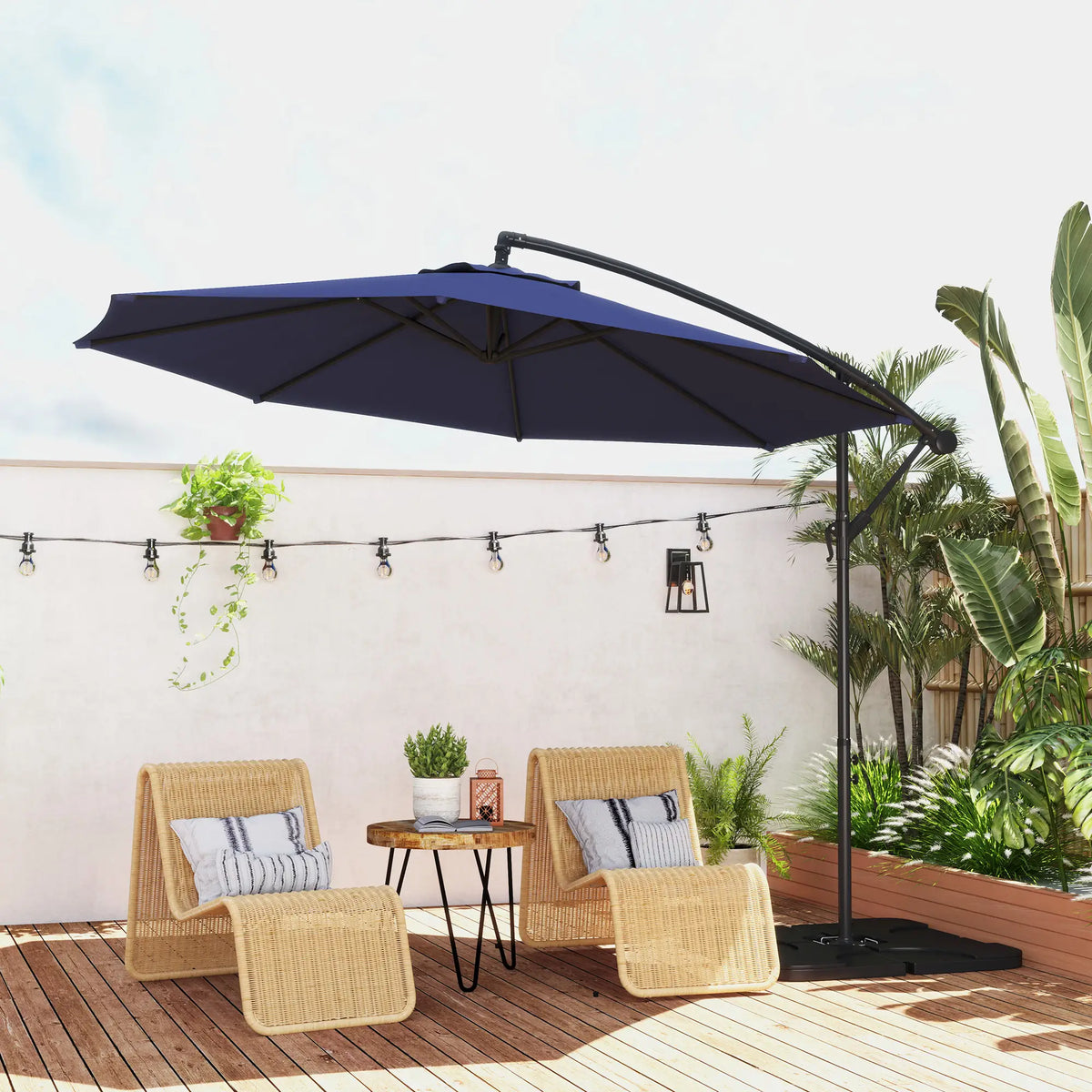 9.6ft Offset Patio Umbrella, Hanging Parasol, Crank, Navy Blue Offset Cantilever Umbrellas at Gallery Canada