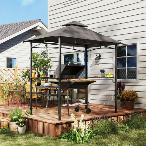 8' x 5' BBQ Grill Gazebo Tent, Double Tiered Canopy, Dark Grey