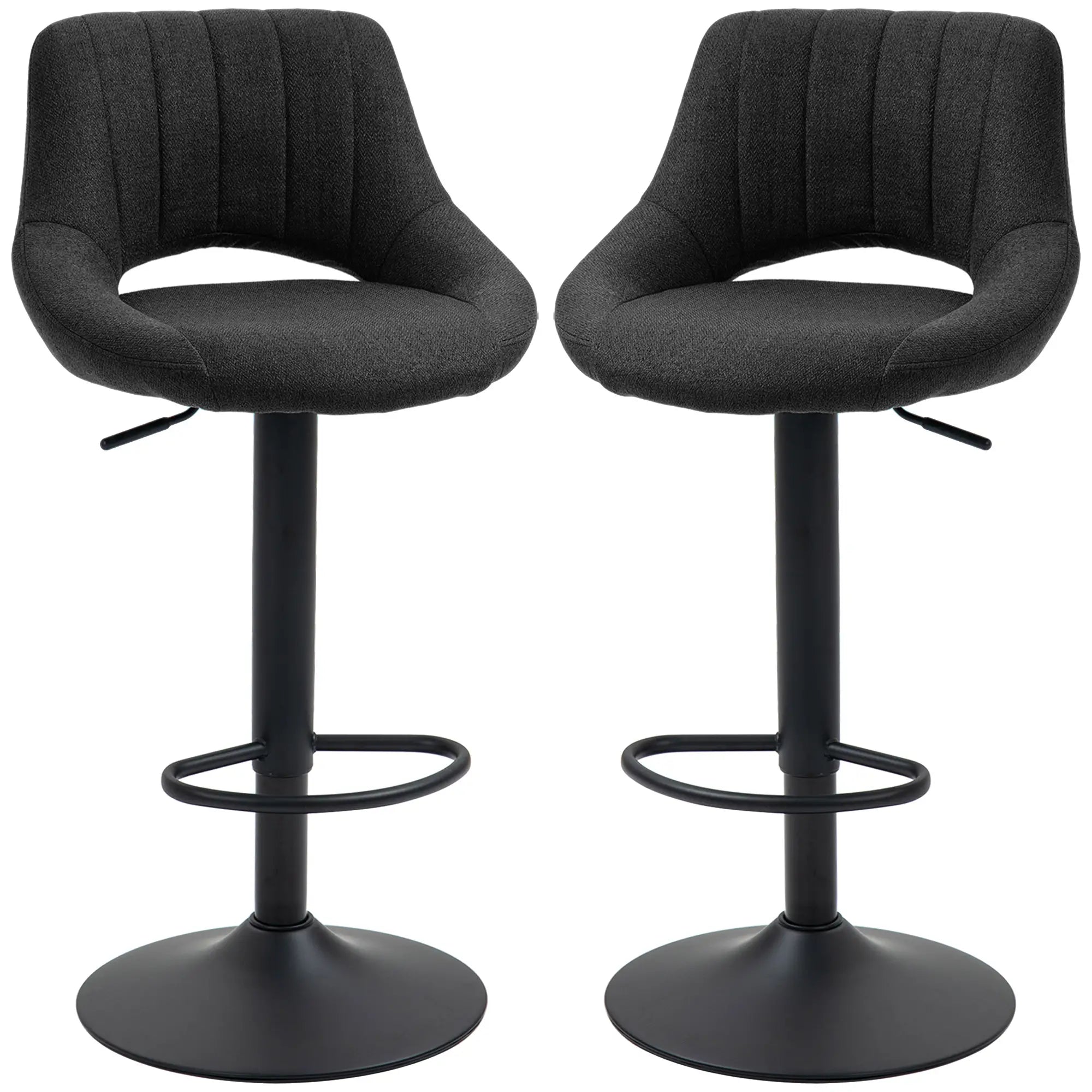 Swivel Bar Stools Set of 2, Linen Upholstered, Round Metal Base Bar Stools at Gallery Canada