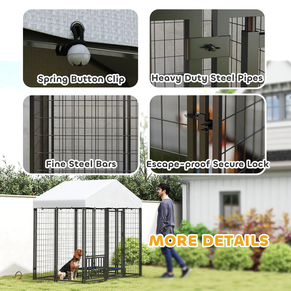 Outdoor Dog Kennel, Waterproof UV-Resistant Cover, Adjustable Feeding Bowls, 5.9 x 4 x 6 ft Houses, Kennels & Pens at Gallery Canada