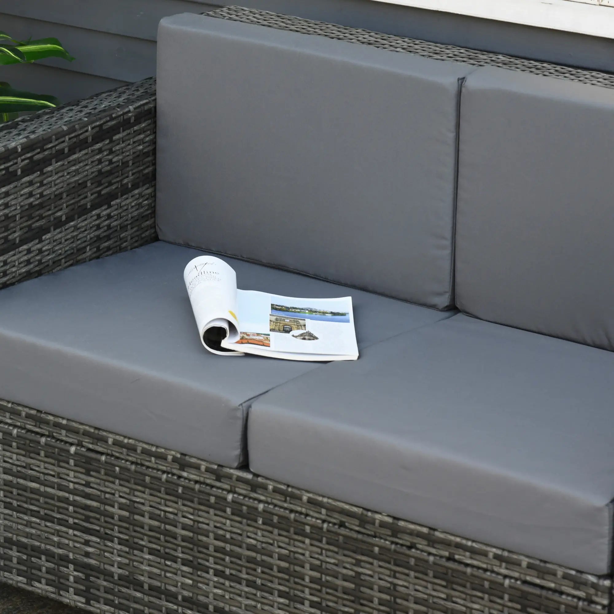 2 Seat Patio Loveseat Wicker Sofa Chair, Outdoor Rattan Couch with Cushion, Grey Patio Furniture Sets at Gallery Canada