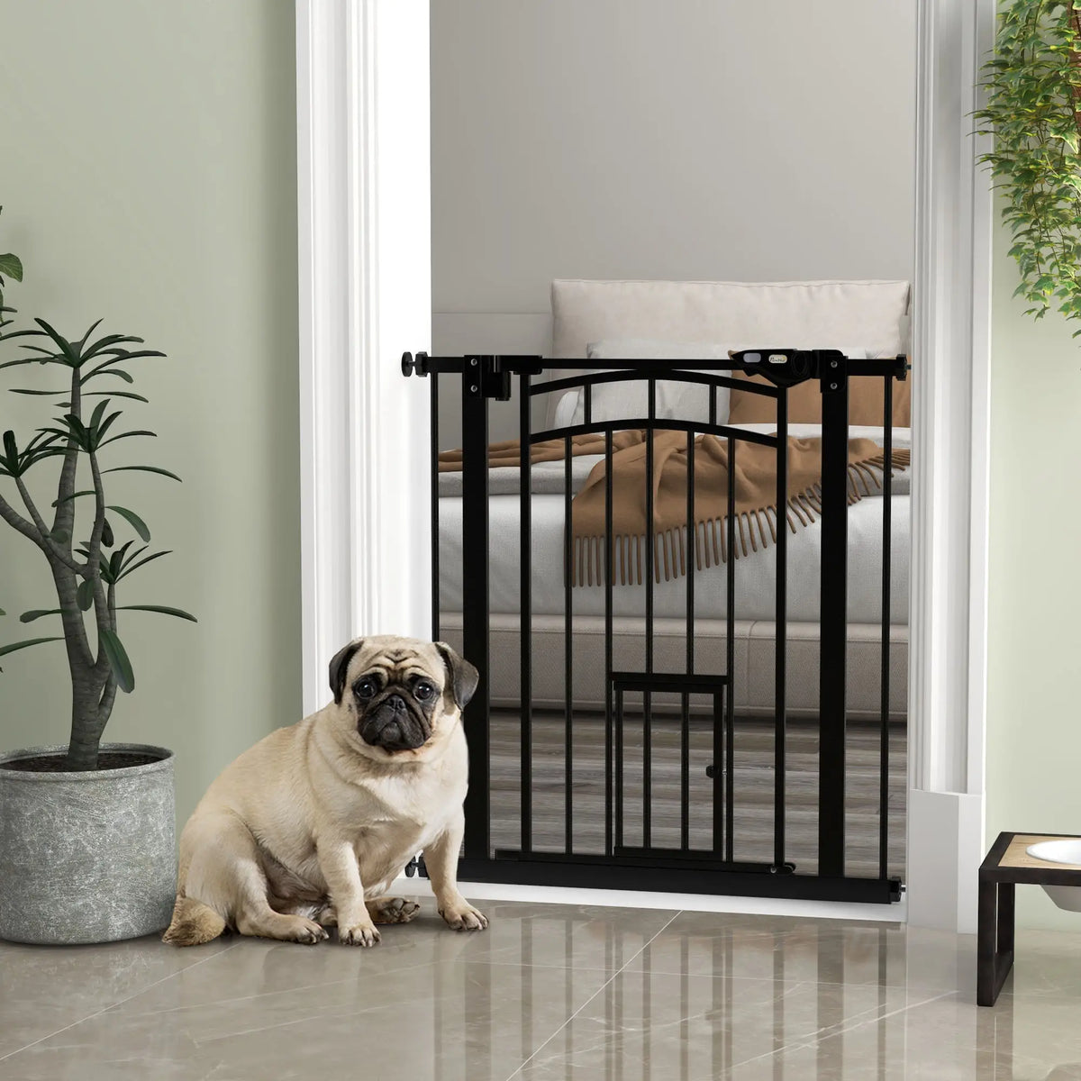 Auto-Close Pet Gate with Cat Door, Double Locking, Fits 29"-31.5" Wide, Black Houses, Kennels & Pens at Gallery Canada